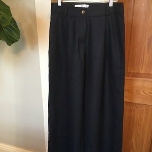 Navy wide leg wool trousers by Reyes